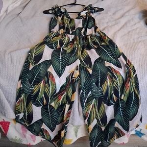 Leaf Patterned Sleeveless Jumpsuit